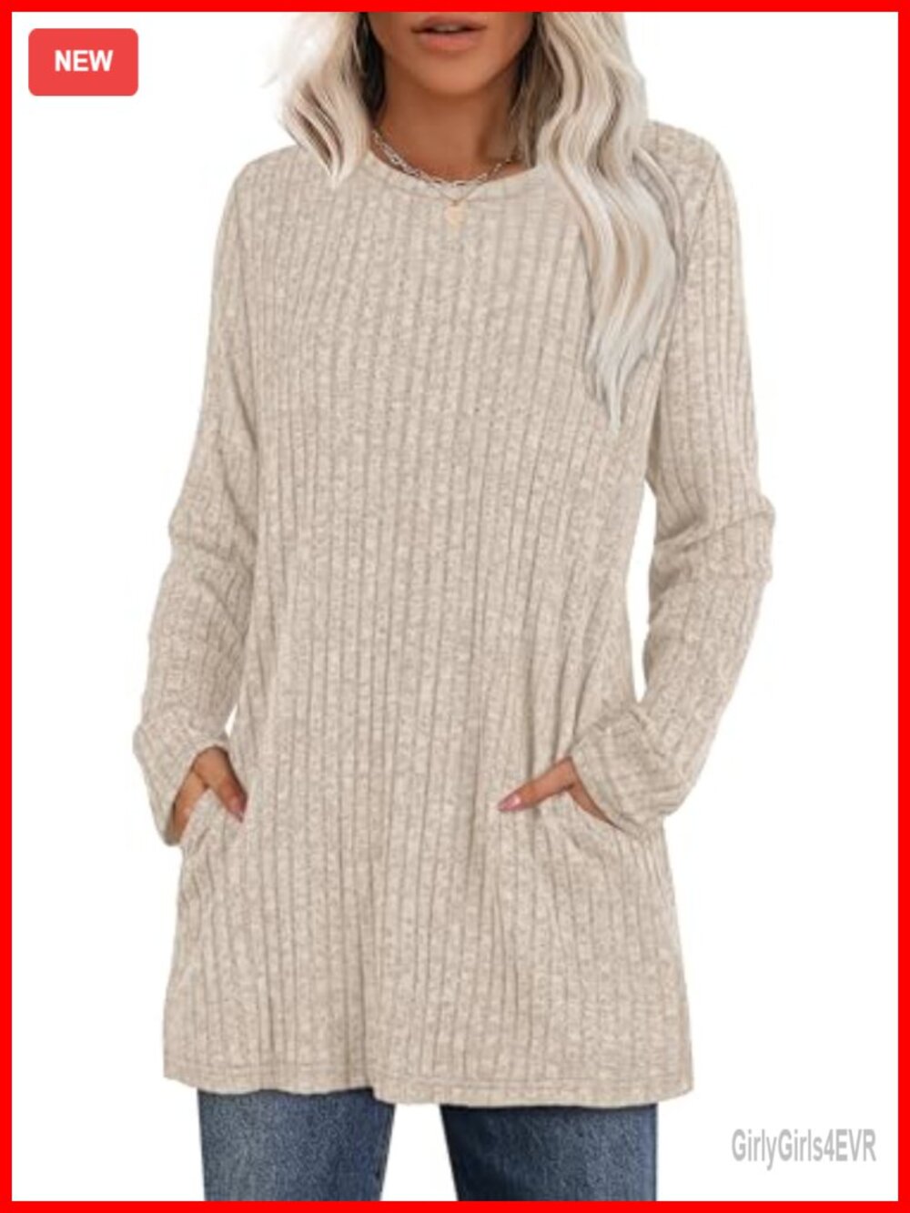 Long Sleeve Crewneck Tunic Top Loose Fit with Pockets